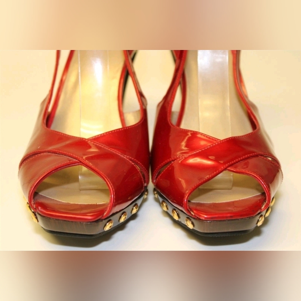 Sale❗️Stuart Weitzman Blenny Womens 7.5 M Red Leather Platform Slingback Heels - Picture 5 of 16